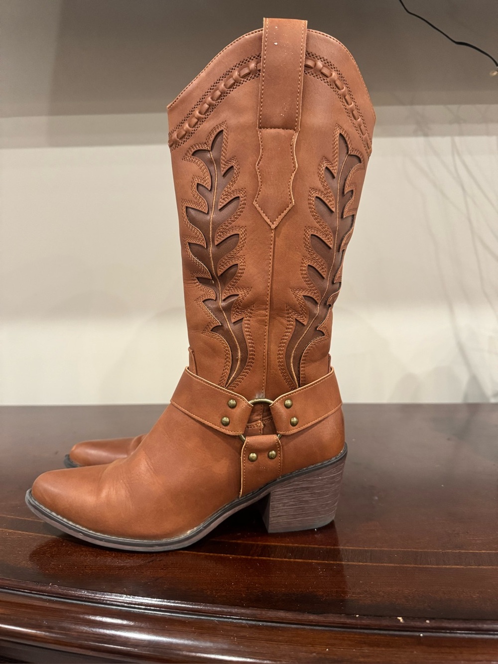 Pierre Dumas “Wilder” Brown Western Harness Mid-Calf Boots